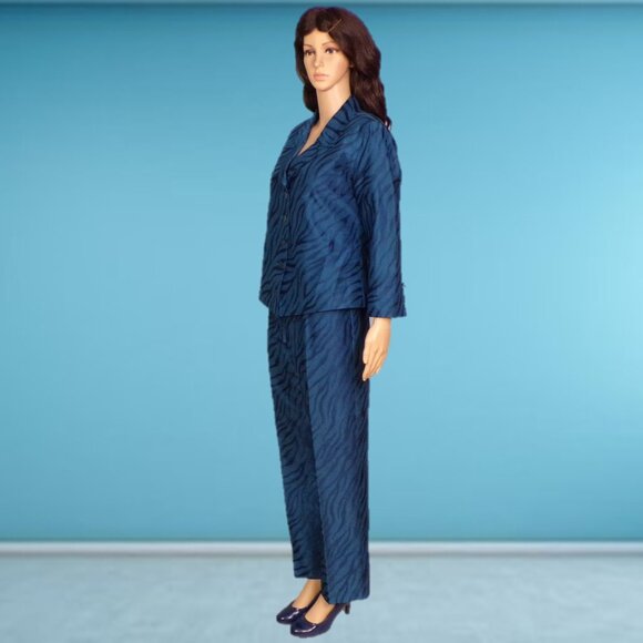 SILK! DEBRA DEROO blue 2-piece pant suit unknown small to medium size 100% silk - Picture 8 of 16